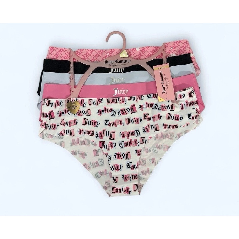 Juicy Couture 5 Pk‎ Womens Size Large Tag Free Logo Bikini Panties Underwear
